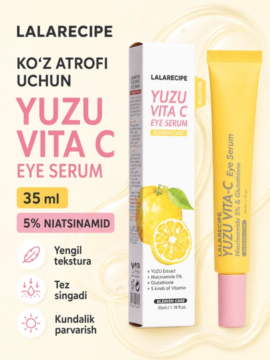 Осветляющая сыворотка для кожи вокруг глаз LALARECIPE Yuzu Vita C, от темных кругов, 35 мл