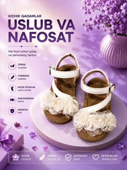 Qizlar uchun bosonojka qulay, yengil va yumshoq - 