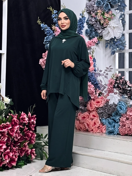 NORA 3 Ayollar kostyumi, dvoyka, keng bichim, keng shim