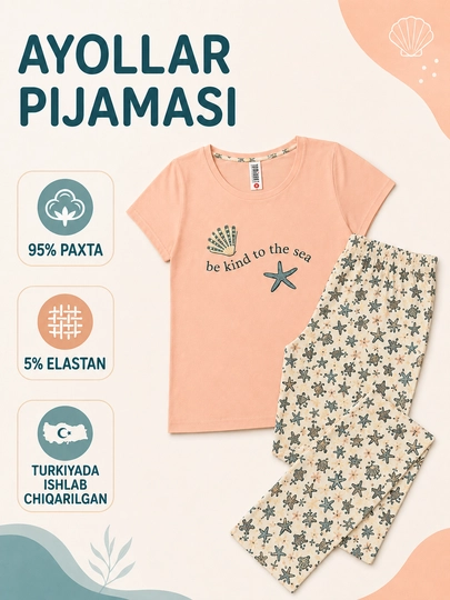 Ayollar paxtali pijamasi va shimi - 