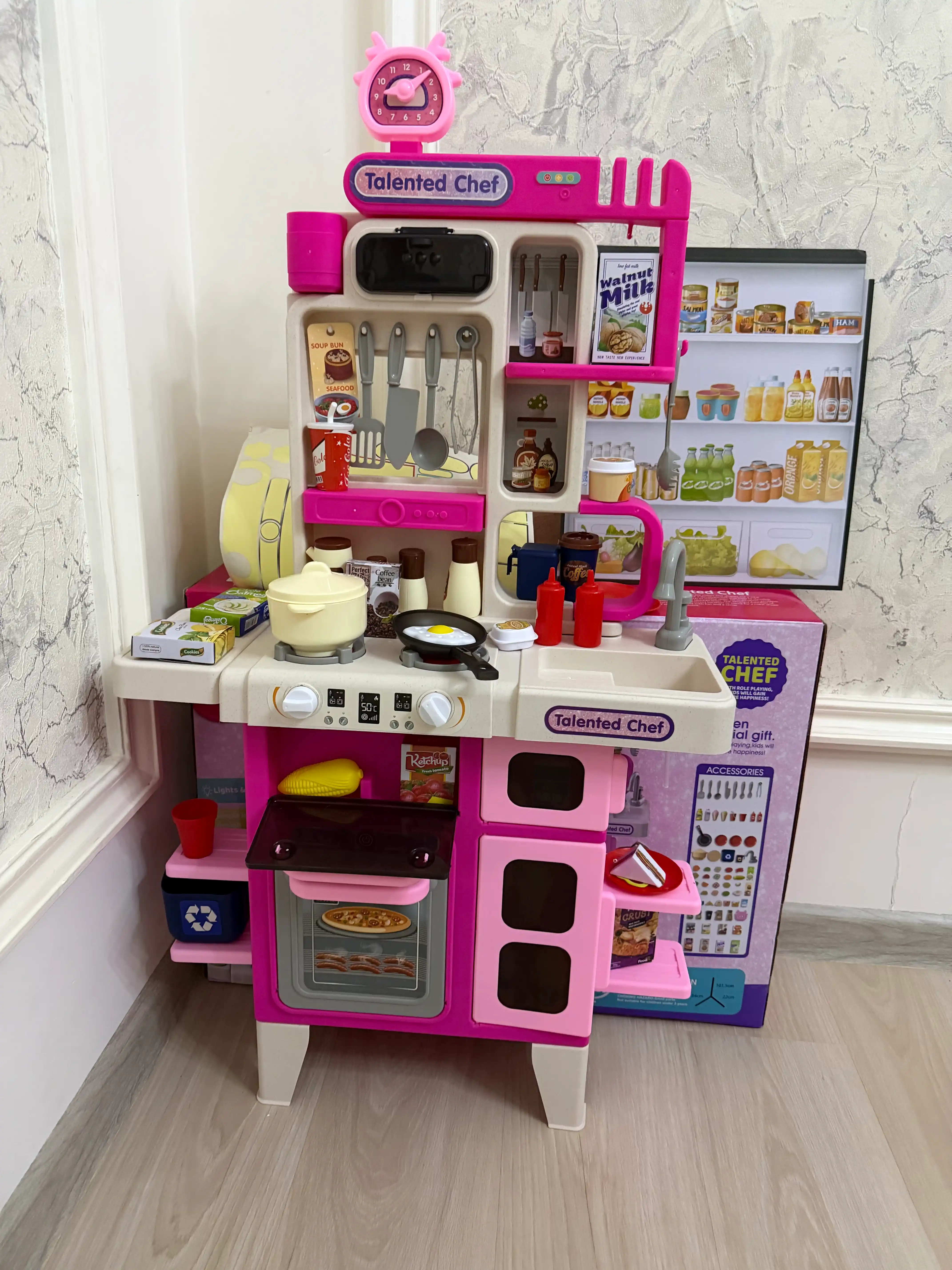Детская игрушечная кухня, игровой набор с водой, паром, звуком или без них, набор посуды