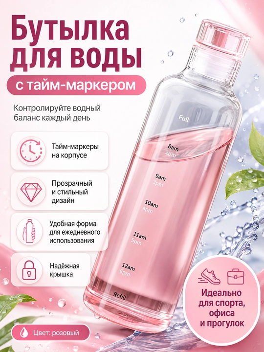 Эстетичная пластиковая бутылка для воды со шкалой, 500 мл и 750 мл - 