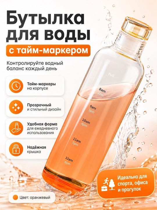 Эстетичная пластиковая бутылка для воды со шкалой, 500 мл и 750 мл - 