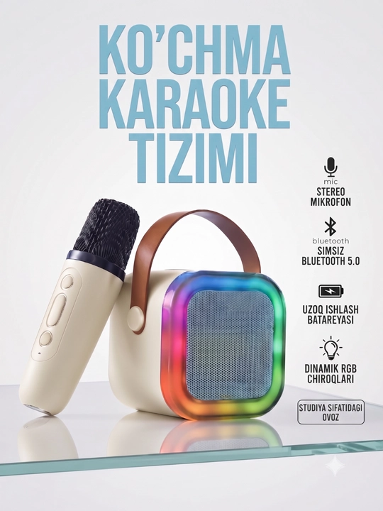 Simsiz Bluetooth kolonka va mikrofon AM-8580 mini karaoke to'plami - 
