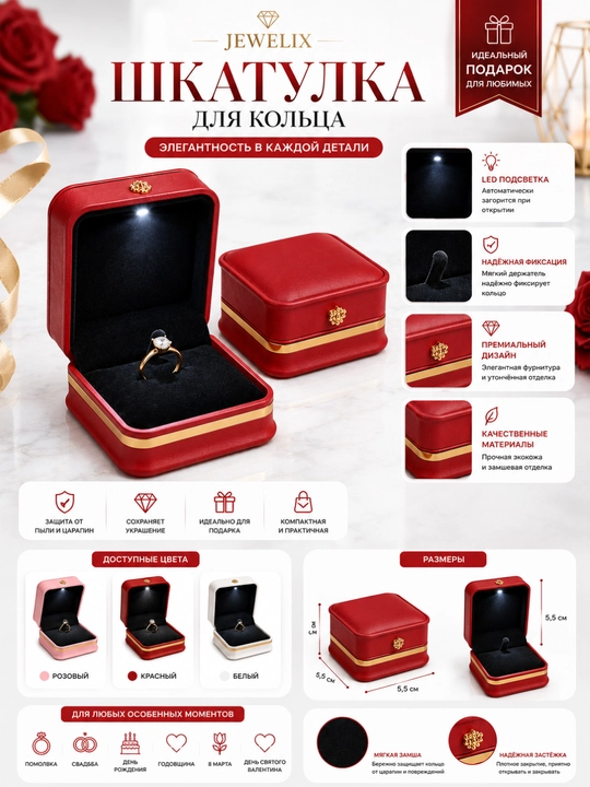 Подарочная коробочка для кольца, шкатулка JEWELIX