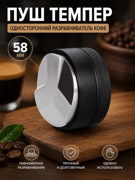 Qahva uchun ikki tomonlama professional push-temper, 58 mm, tekislagichli - 