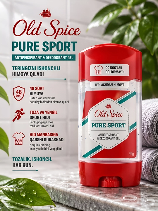 Old Spice Pure Sport Антиперспирант и дезодорант-гель, для мужчин, 48 часов - 