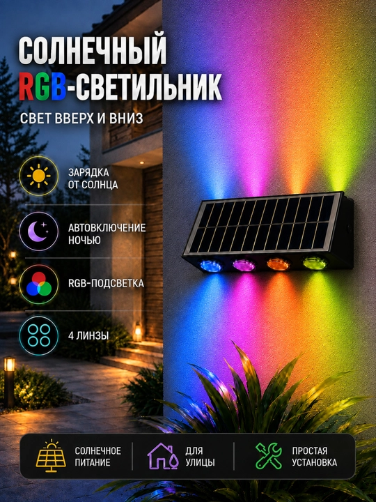 Avtomatik yorug‘lik datchigiga ega IP65 quyoshli RGB devor yoritgichi - 