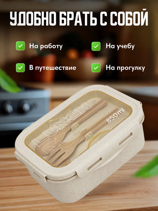 Lanch-boks germetik, konteyner ovqat idishi, qoshiq va sanchqi vilka bilan lunch box