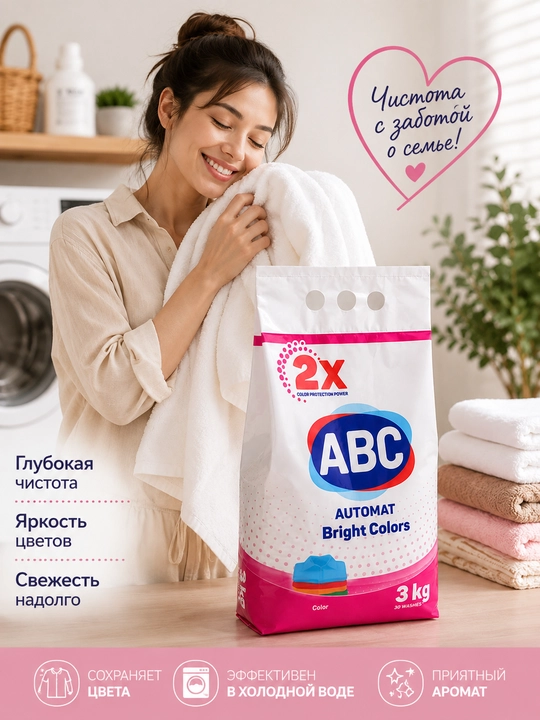 ABC Automat Bright Colors kir yuvish kukuni 3 kg — rangli kiyimlar uchun - 