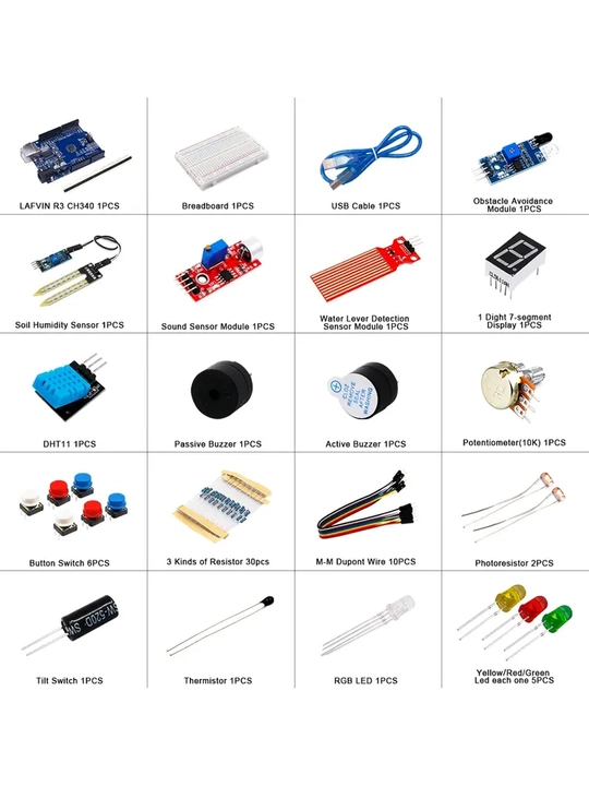 Boshlovchi va o'quvchilar uchun elektron komponent va Arduino modullari standart to'plami