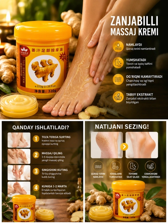 Oyoq va tovon uchun massaj moyi, namlovchi va yumshatuvchi, oyoq uchun krem 320g