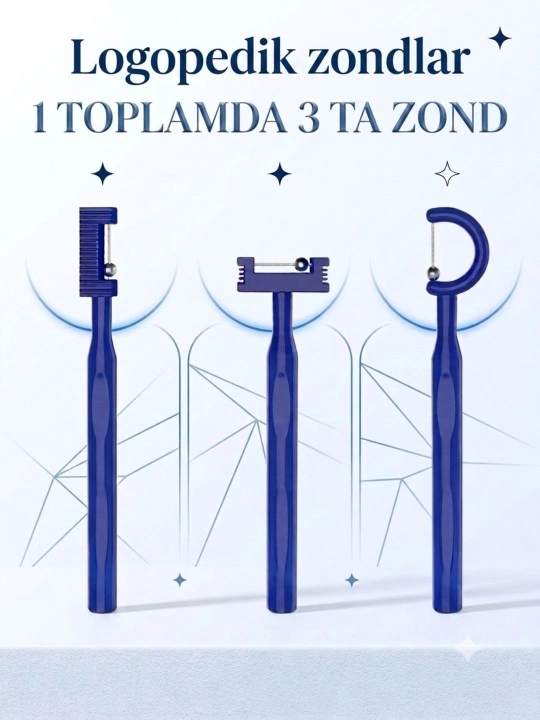 Logopedik zond, tilni uqalash uchun zondlar, 3 dona, logoped, logopedlar uchun