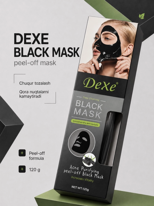 Yuz uchun maska Dexe Black , tozalovchi va namlovchi, 120 g - 