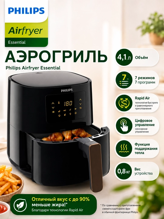 Philips Airfryer Essential aerogrili , 4,1 l va 6,2l, 7 dastur