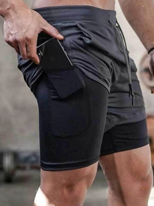 Sport mashg‘ulotlari, yugurish va fitnes mashg‘ulotlari uchun ikki qavatli erkaklar shortigi - 
