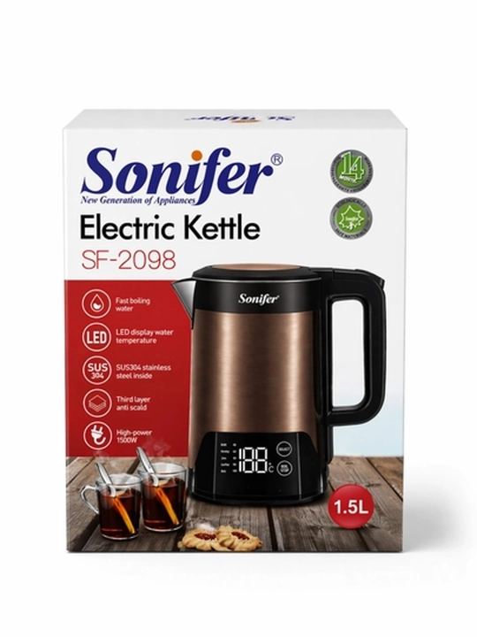 Электрический чайник Sonifer SF-2098 черный 1,5 литра с LED-дисплеем для современной кухни