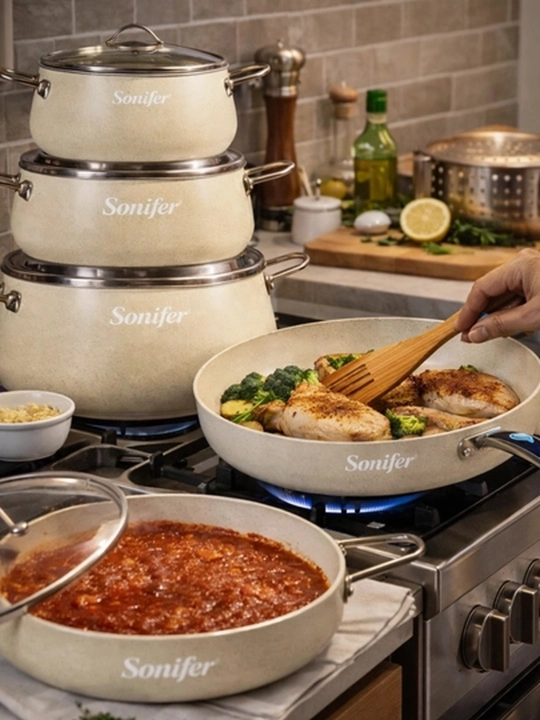 Набор посуды Sonifer SF-1154, комплект кастрюль с крышками, кухонная посуда серого цвета