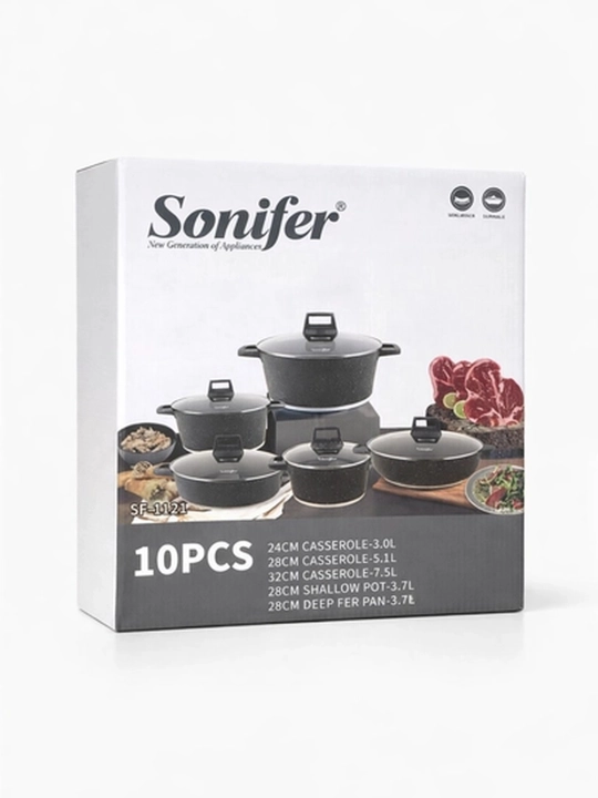 Набор посуды Sonifer SF-1154, комплект кастрюль с крышками, кухонная посуда серого цвета