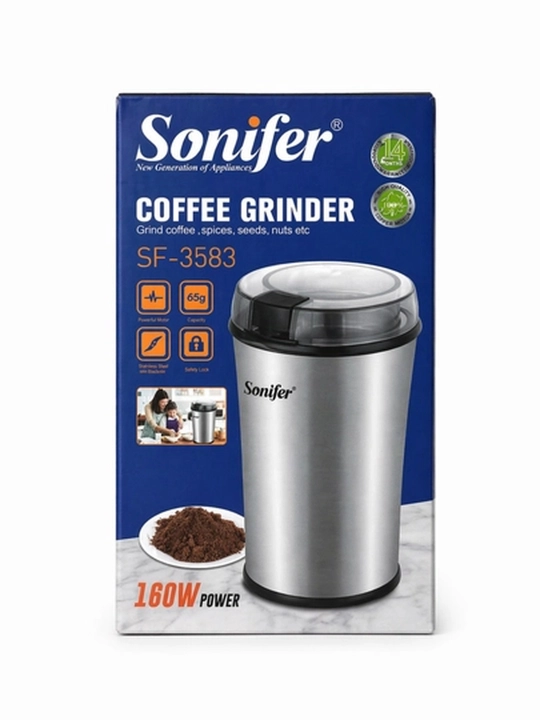 Кофемолка Sonifer SF-3583 электрическая 160 Вт, серебристо-черная, компактная модель