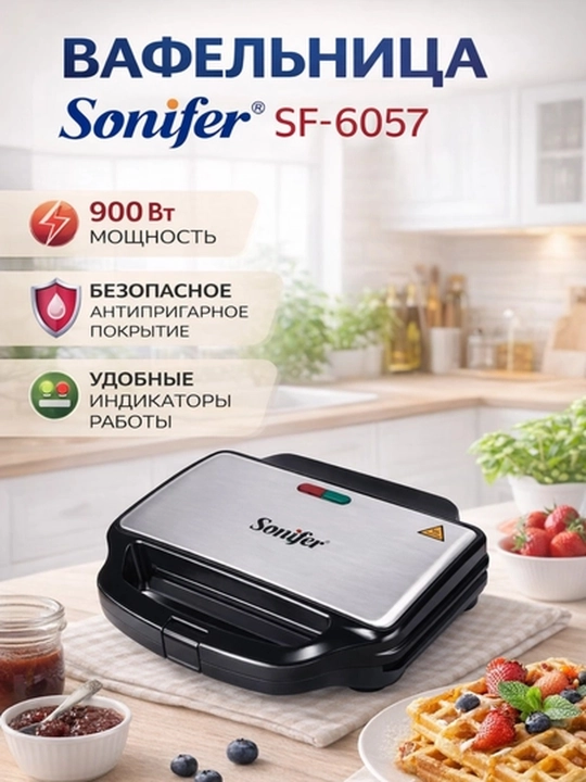 Вафельница , вафельный аппарат, сэндвичница, тостер Sonifer SF-6057, 900W