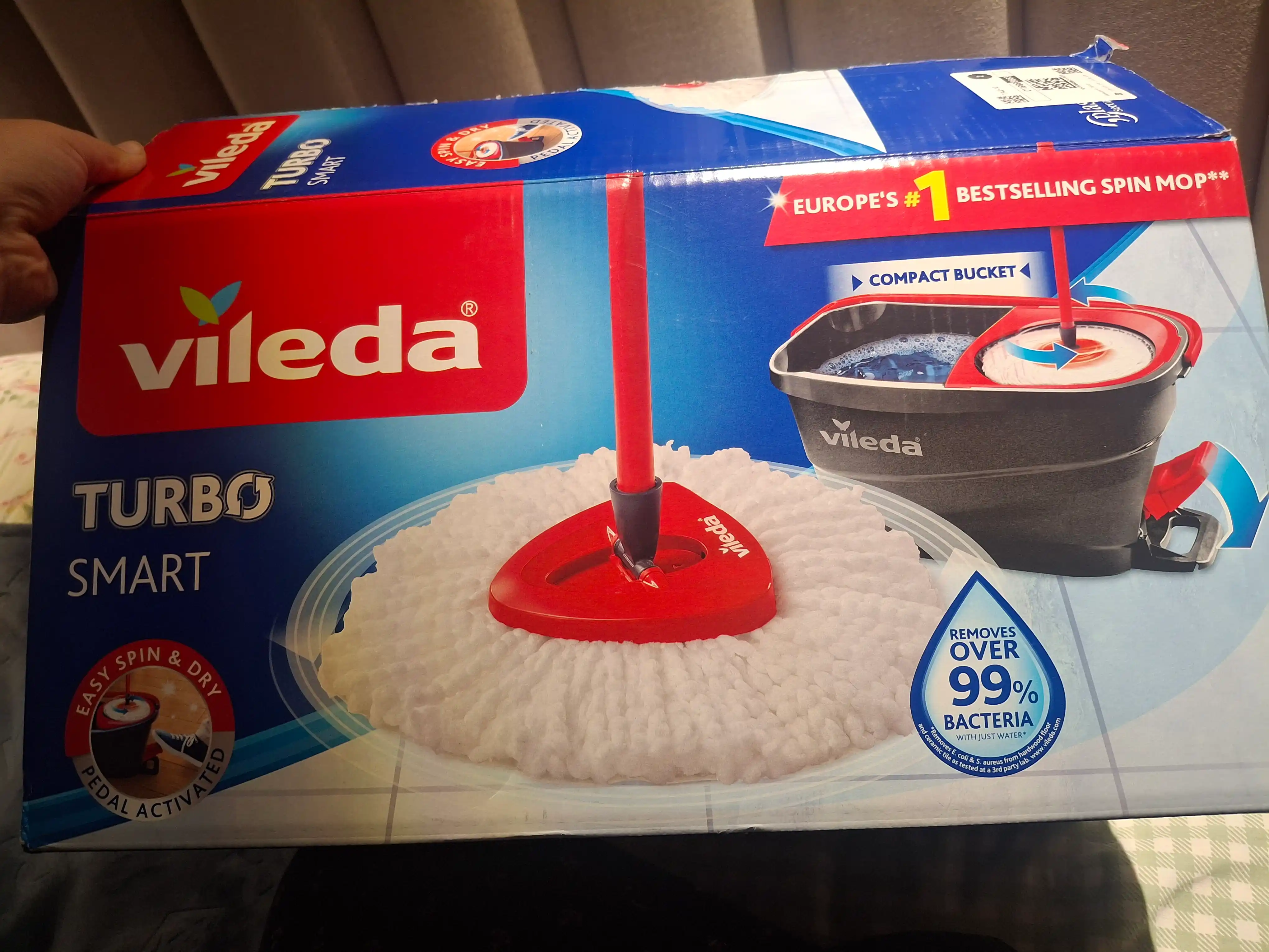 Vileda Turbo Smart chelak shvabra, aylanadigan, nam tozalash uchun, mikrofiberli