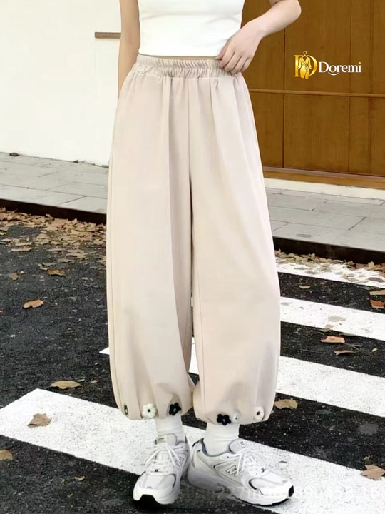Ayollar uchun balon keng shim, rezinkali bel, gulli bezakli, S–3XL