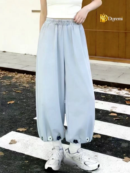 Ayollar uchun balon keng shim, rezinkali bel, gulli bezakli, S–3XL