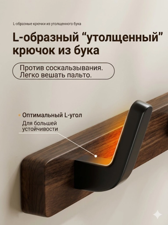 Настенная вешалка AURYN L-Hook из дерева для одежды установка без сверления