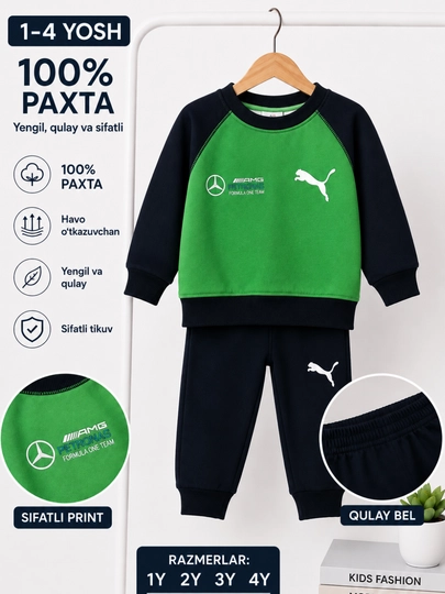 Tabiiy paxtali bolalar kostyumi, 1–4 yosh, zamonaviy va qulay kiyim - 