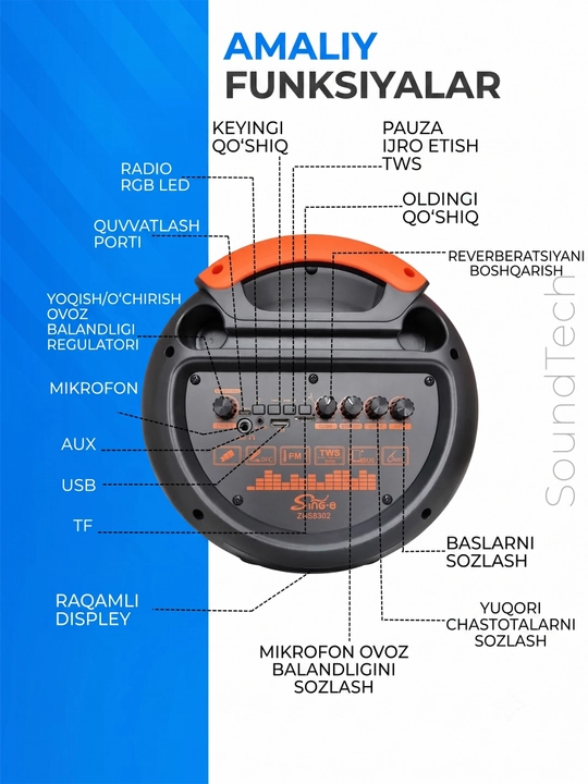 Katta simsiz kalonka, mikrofonli karaoke bluetooth kolonka, pultli portativ karnay