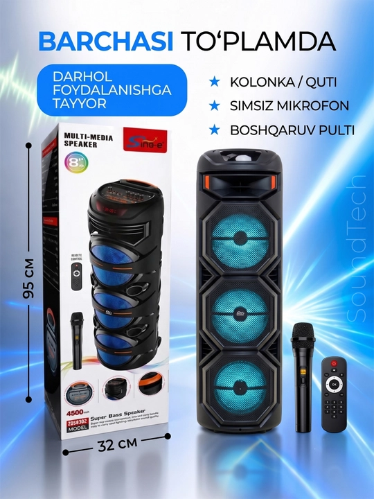 Katta simsiz kalonka, mikrofonli karaoke bluetooth kolonka, pultli portativ karnay