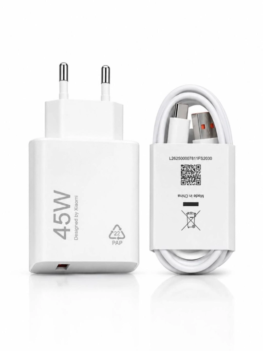 Xiaomi Turbo Max% zaryadlovchi adapter 33W/45W/67W/90W/120W, USB-A, Type-C kabel bilan
