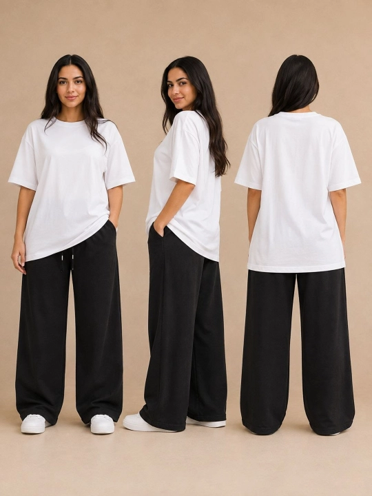Ayollar uchun sport shim, yozgi palazzo triko, 2 ipli mato, standart 48–52
