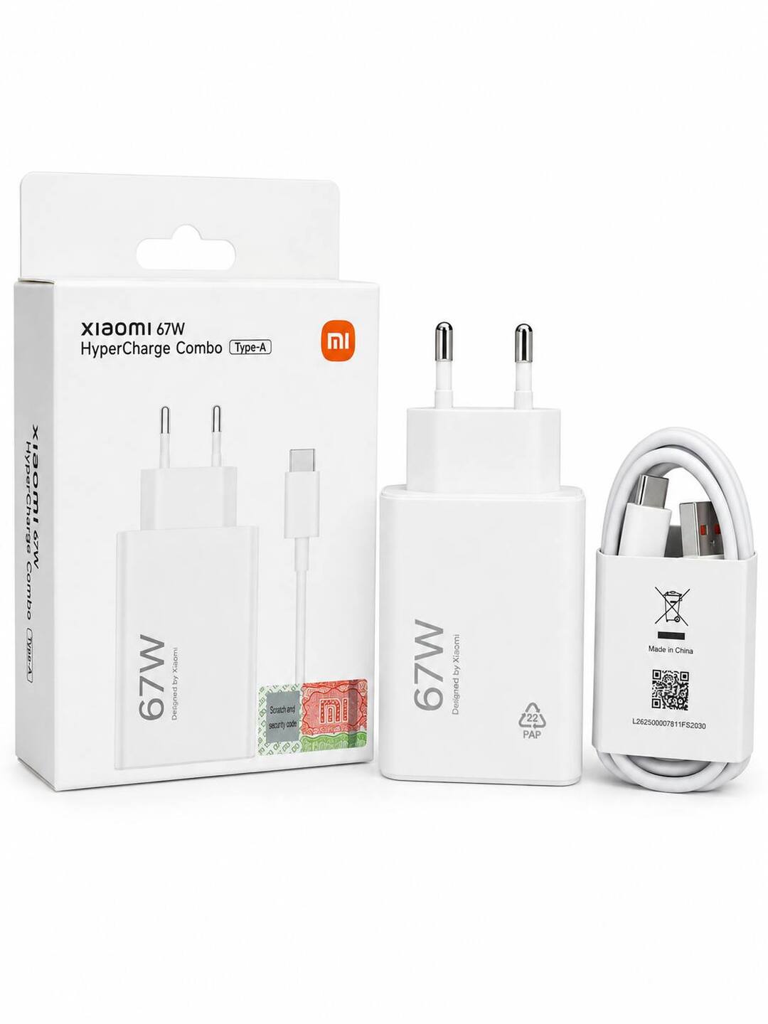 Xiaomi Turbo Max% zaryadlovchi adapter 33W/45W/67W/90W/120W, USB-A, Type-C kabel bilan