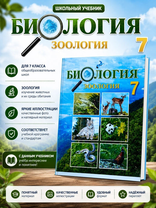 БИОЛОГИЯ - зоология 7 класс , цветная А5 формат 2017 - 