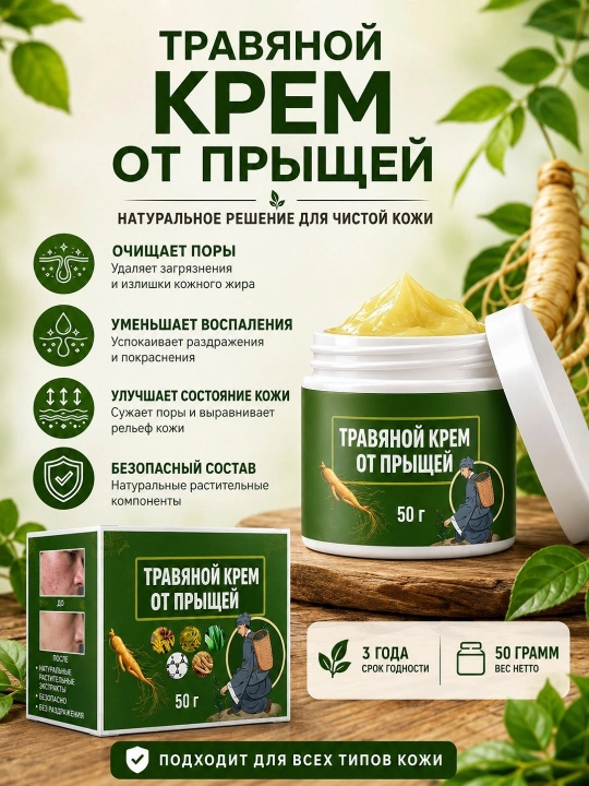 Akne, aknedan keyingi izlar va qizarishga qarshi tozalovchi o‘simlikli yuz kremi, 50 g