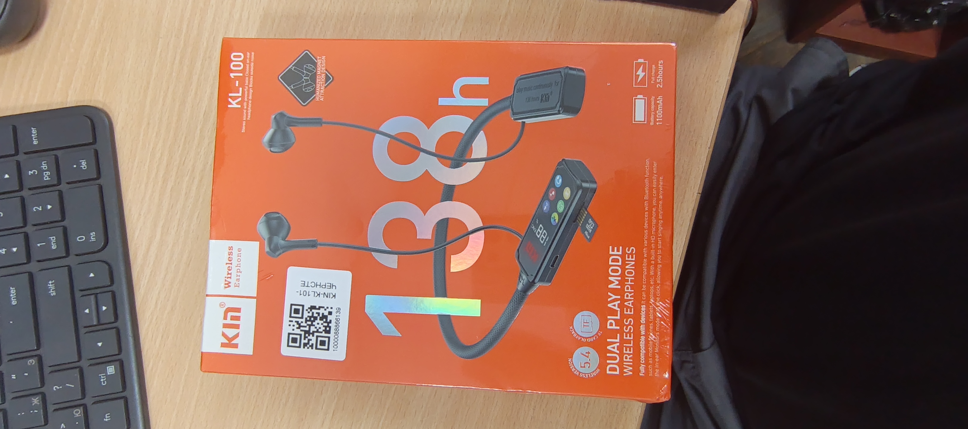 Bo'yinli simsiz quloqchin KIN KL101 ENC mikrofon TF karta 1100 mAh batareya