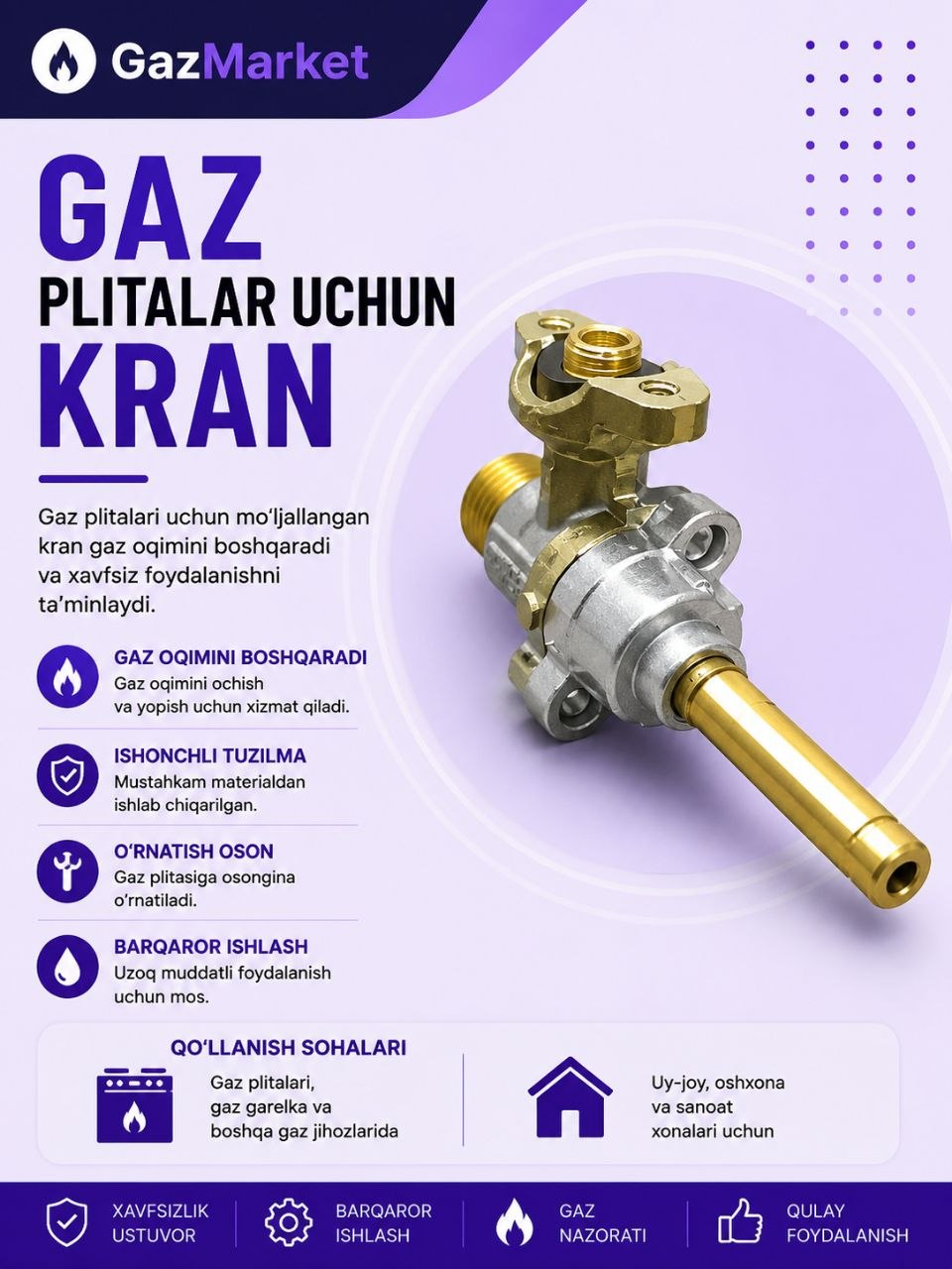 Кран для газовых плит и горелок