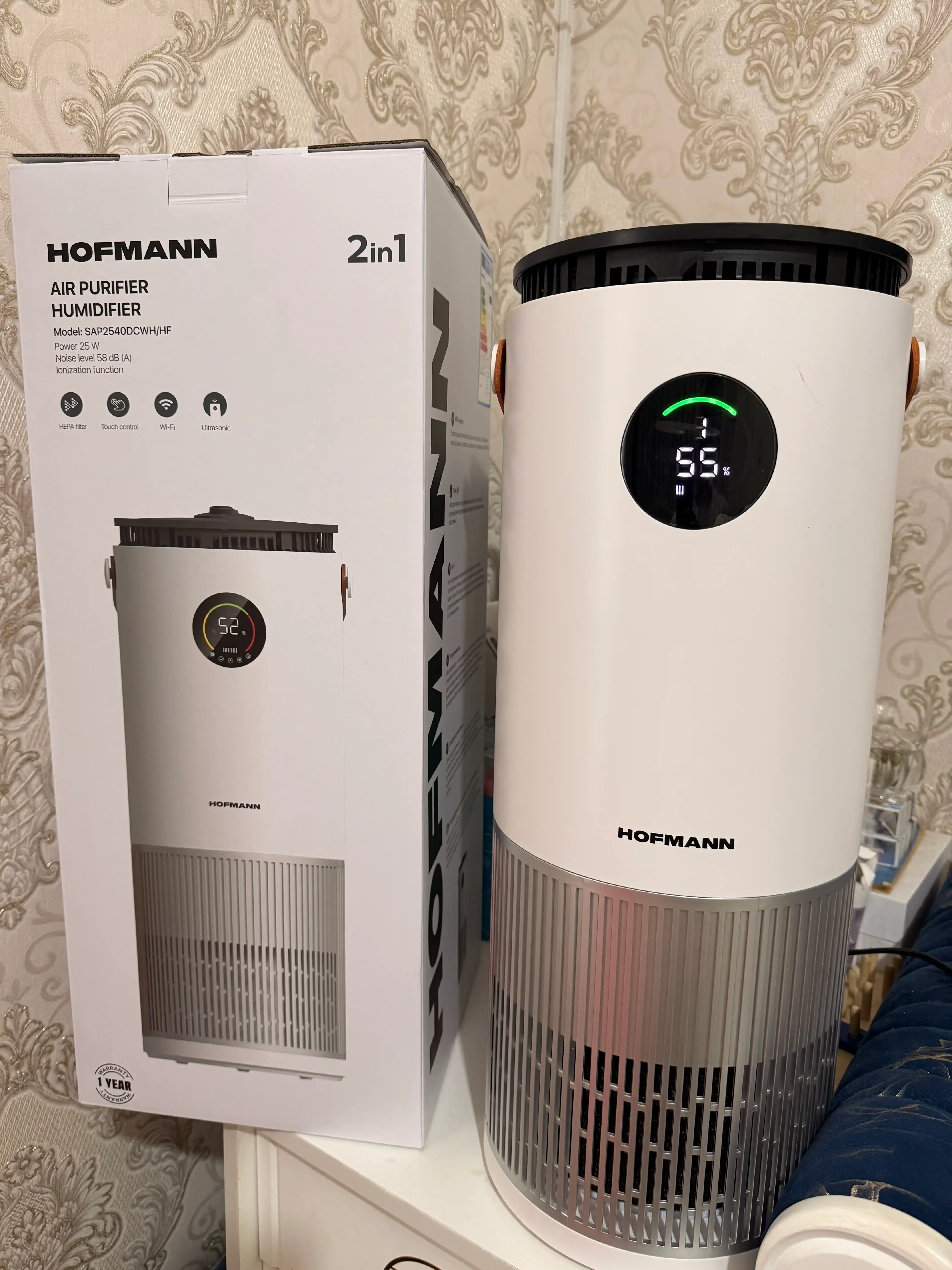 Очиститель и увлажнитель воздуха, 2 в 1, Hofmann, с HEPA-фильтром, 40 м²