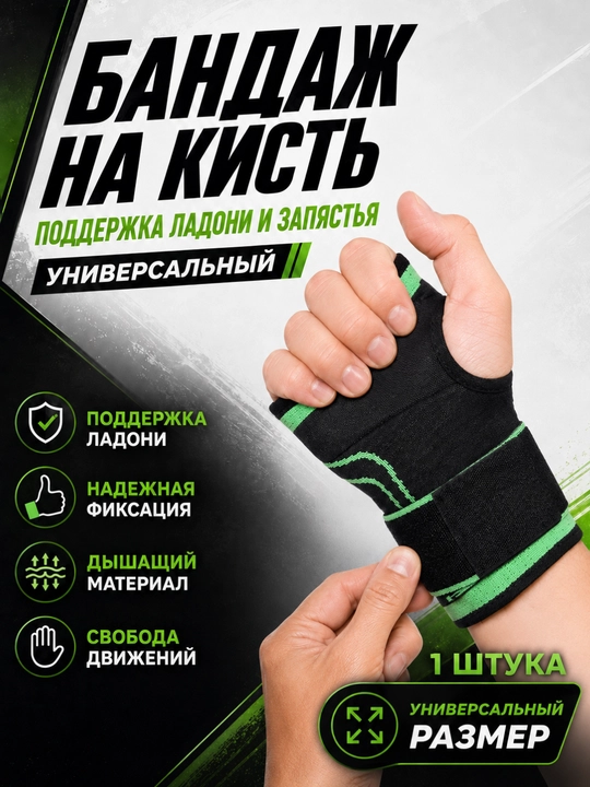 Бандаж на кисть и запястье с петлей для большого пальца, универсальный