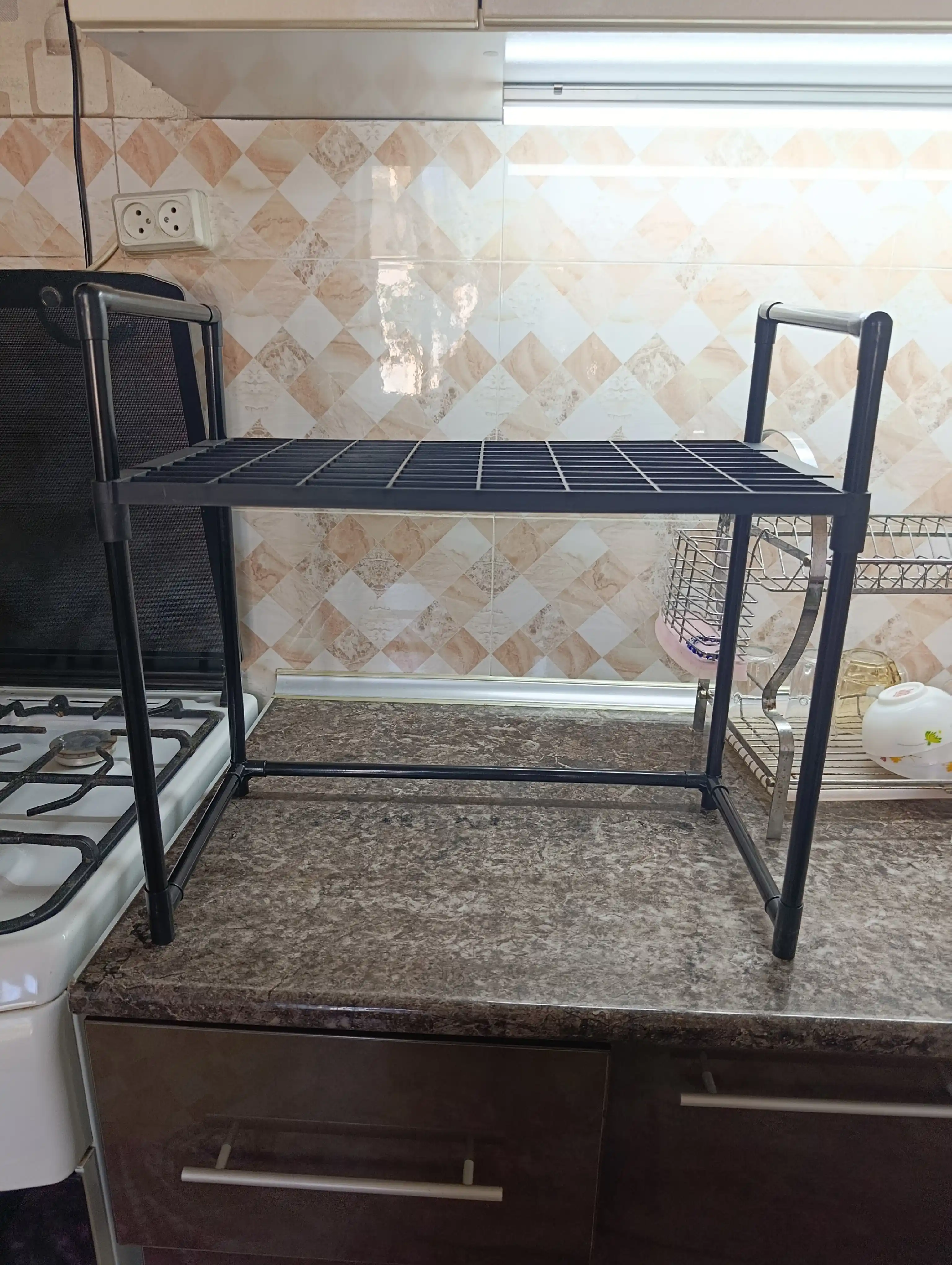 Полка для микроволновки металлическая, органайзер для кухни, стеллаж, черная