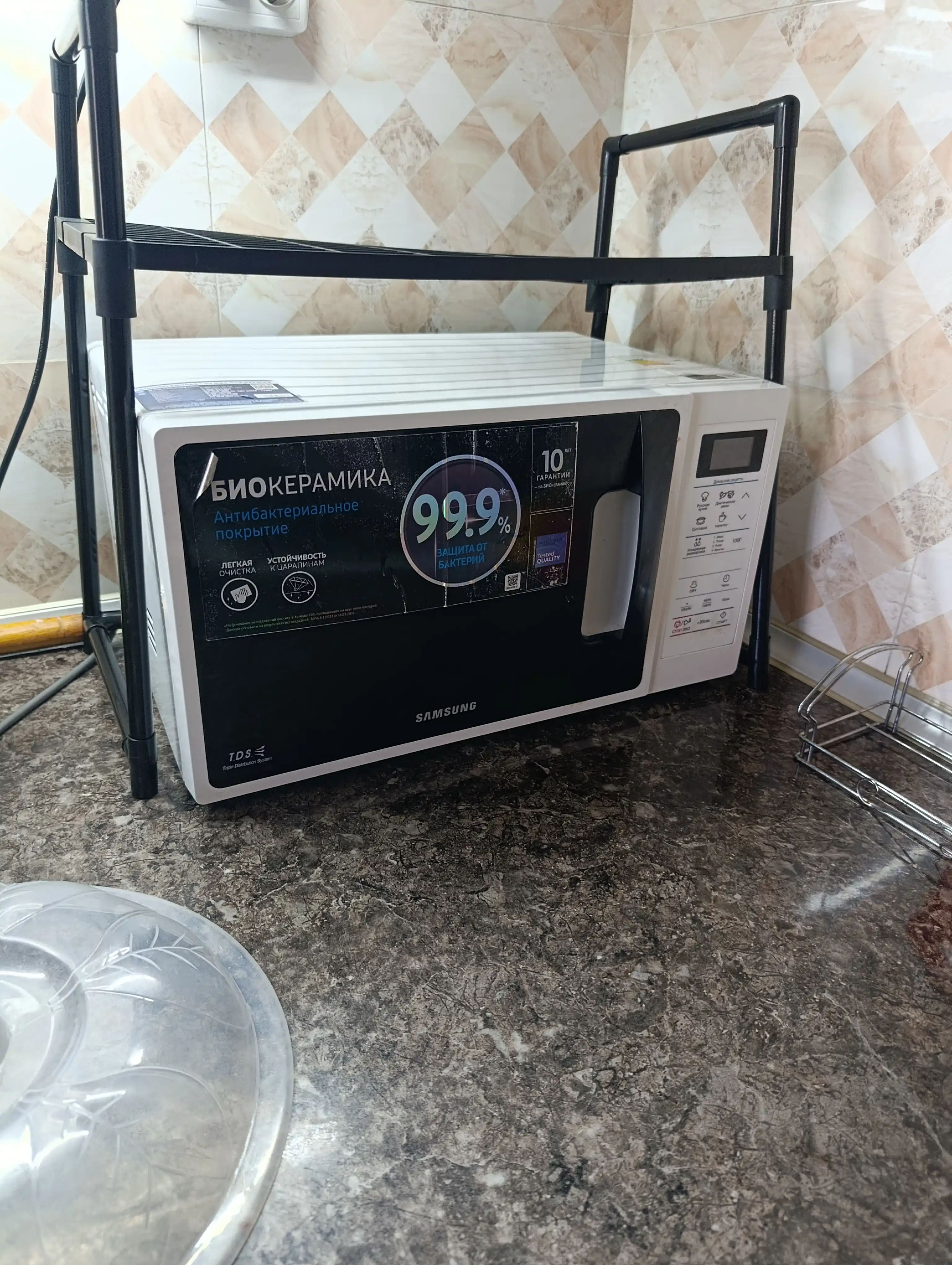Полка для микроволновки металлическая, органайзер для кухни, стеллаж, черная