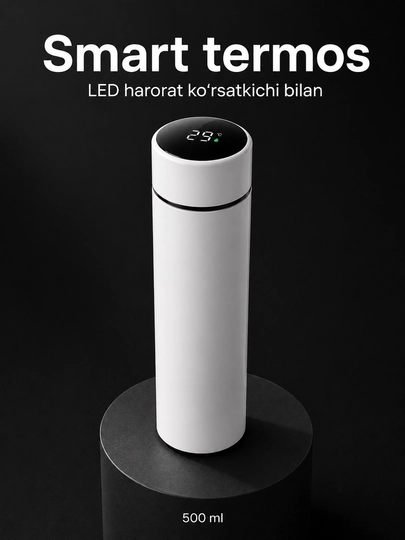 Aqlli termos, 500 ml, LED harorat indikatori bilan, po‘lat filtr bilan - 