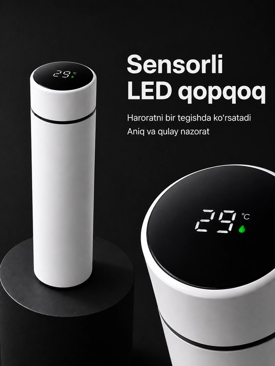 Aqlli termos, 500 ml, LED harorat indikatori bilan, po‘lat filtr bilan