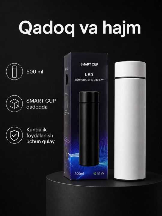 Aqlli termos, 500 ml, LED harorat indikatori bilan, po‘lat filtr bilan