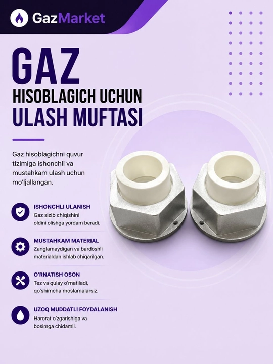 Gaz hisoblagich uchun ulash muftasi (Gayka va shtutser jamlanmasi, 2 dona) - 