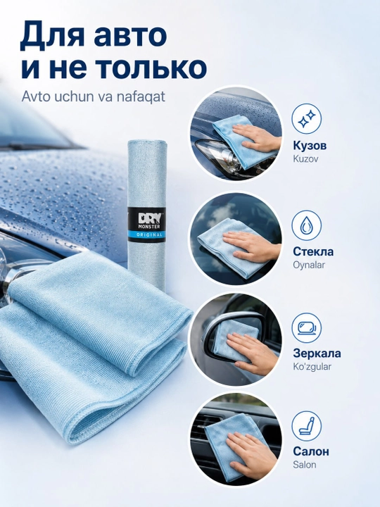 Полотенце из микрофибры Dry Monster для просушки стекол автомобиля, 35 * 35 см