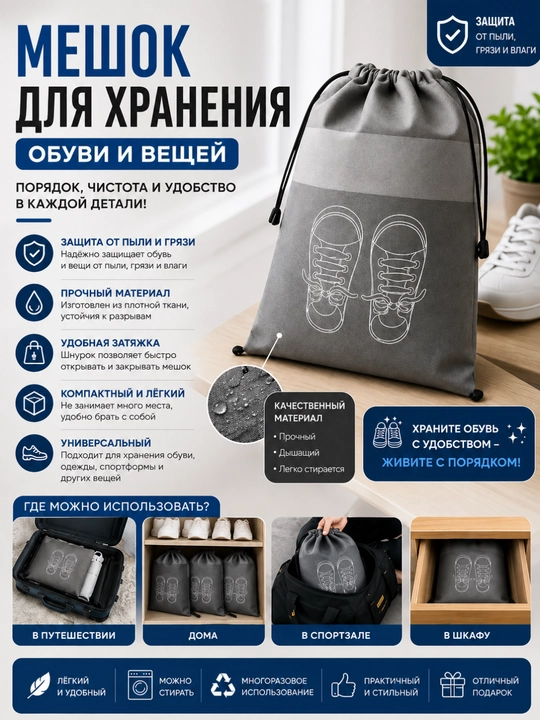 Мешок-чехол для хранения обуви - 