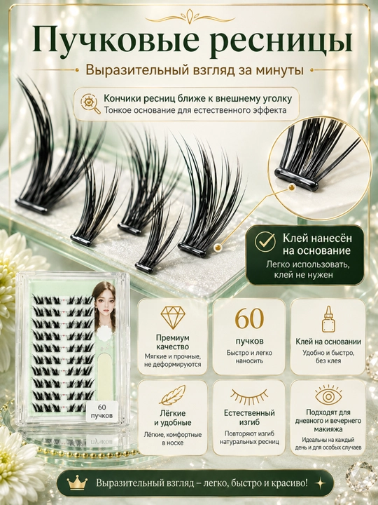 Lashes Doll o‘z-o‘zidan yopishuvchi tutam kipriklar, yelimsiz